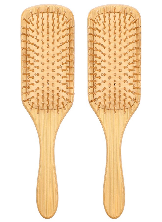 KFHENSOMR 2 Pcs Bamboo Hair Brush with Natural Bamboo Bristles Detangling Paddle Hairbrush Wooden Brush for All Hair Types & Hairs Growth for Women Men - Image 1